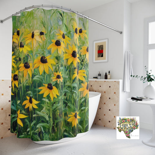 Yellow Black Eyed Susan Shower Curtain Botanical Bath Decor 71x74 Inch Texas Wildflower Print Best Gift Idea for Sister Sunny Floral Art