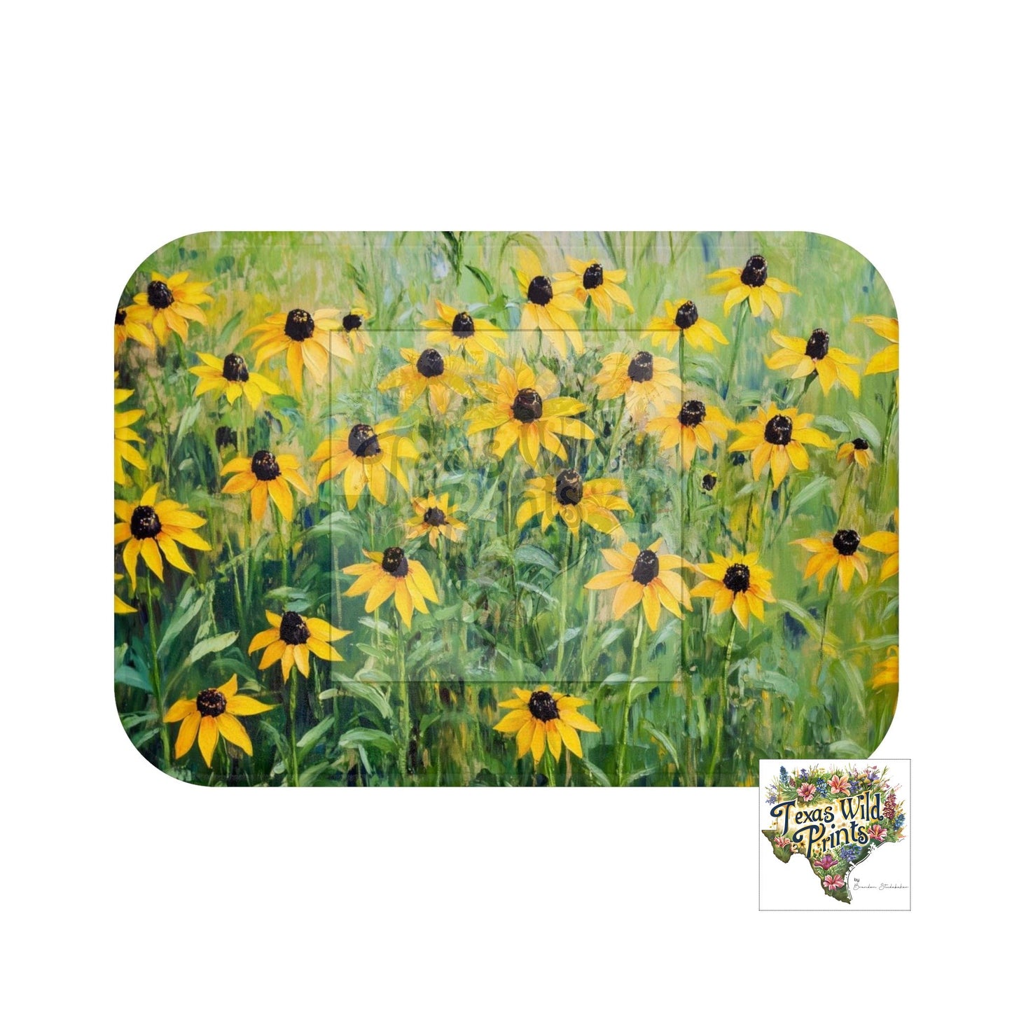 Blooming Black-eye Susan Texas Wildflower Bath Mat Floral Art Print Premium Memory Foam Soft Microfiber Bathroom Decor 24x17 34x21