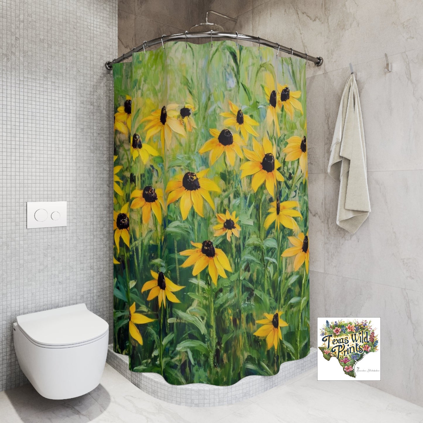 Yellow Black Eyed Susan Shower Curtain Botanical Bath Decor 71x74 Inch Texas Wildflower Print Best Gift Idea for Sister Sunny Floral Art