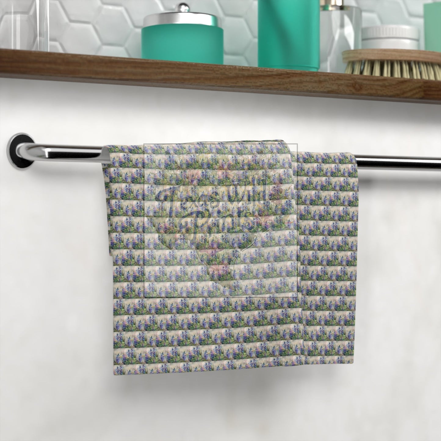 Victorian Inspired Bluebonnet Bushel Pattern Print Face Cloth | Premium | 13”x13” Towel | Texas Wildflowers
