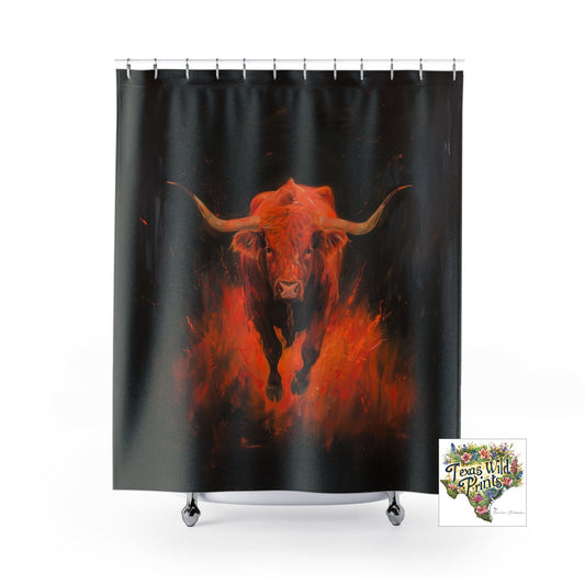 Red Hot Texas Longhorn Bull Shower Curtain 71x74 Western Home Decor Modern Rustic Ranch Interior Design Unique Gift for Cowboy Southwestern Flair