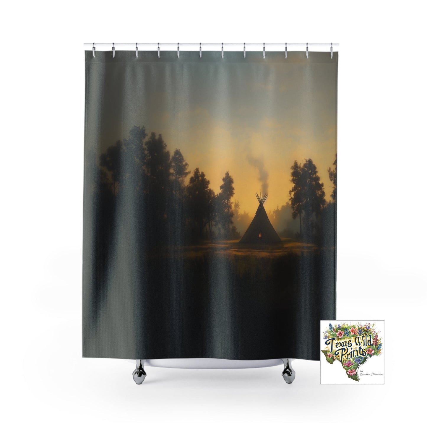 Serene Indian Inspired Tipi Scene Shower Curtain Bohemian Nature Landscape MTO 71x74 Polyester Fabric Original Rustic Bathroom Art Long Lasting