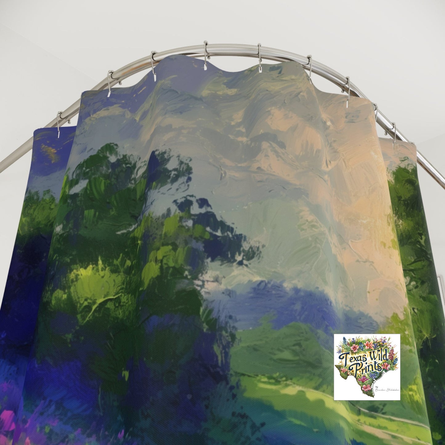 Evening Blues Bluebonnets Shower Curtain Floral Impressionist Art 71x74 Inch Modern Bath Decor Landscape Scene Luxury Gifts Texas Wildflowers