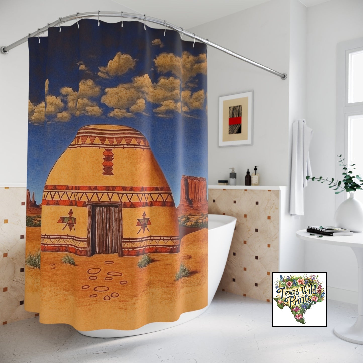 Southwestern Hogan Home Shower Curtain Tribal Inspired Art 71x74 Inch Rustic Bohemian Desert Bathroom Decor Unique Architectural Design