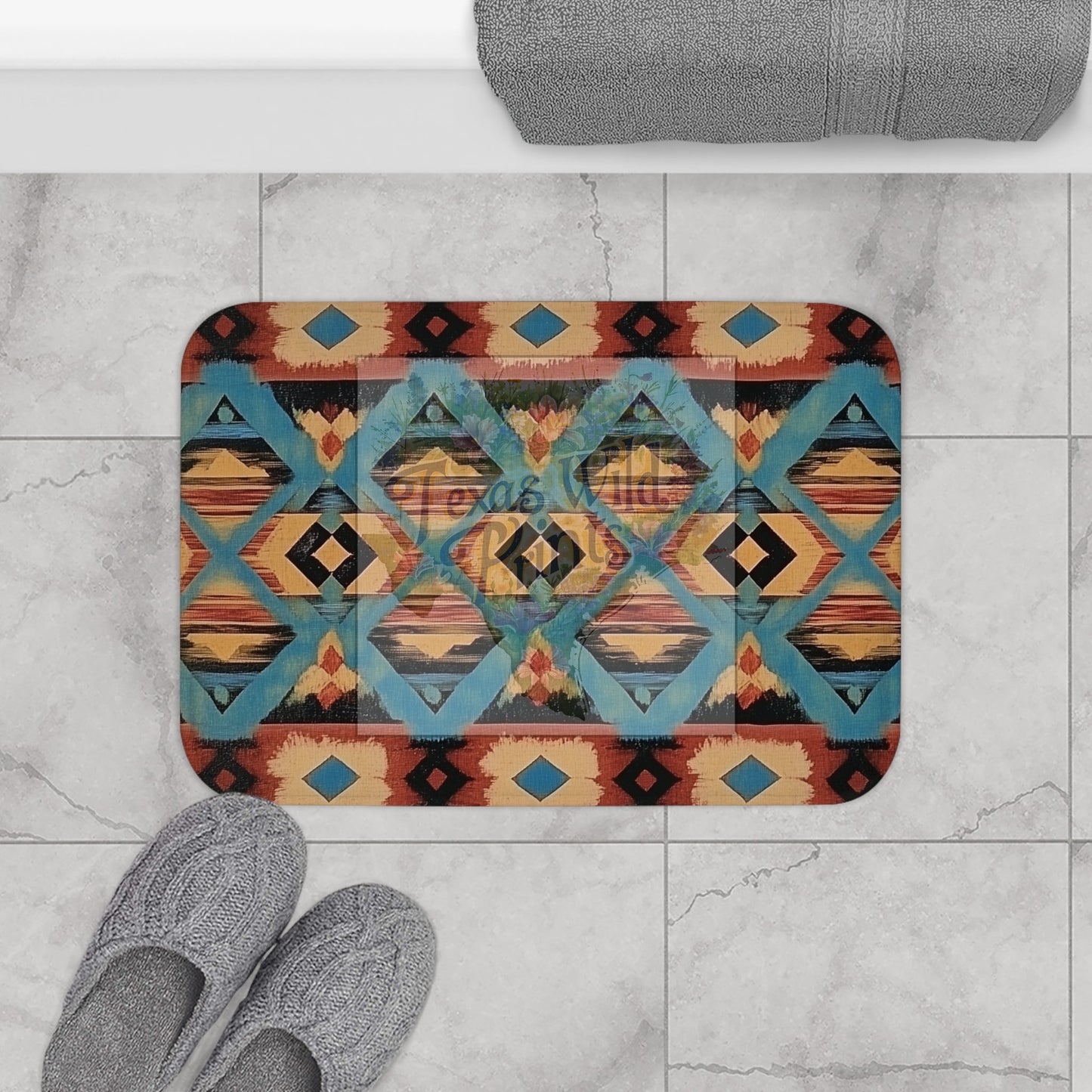 Tribal Geometric Bath Mat Vibrant Decor Rustic Southwestern Bathroom Memory Foam Microfiber Non-Slip Unique Geometric Gift