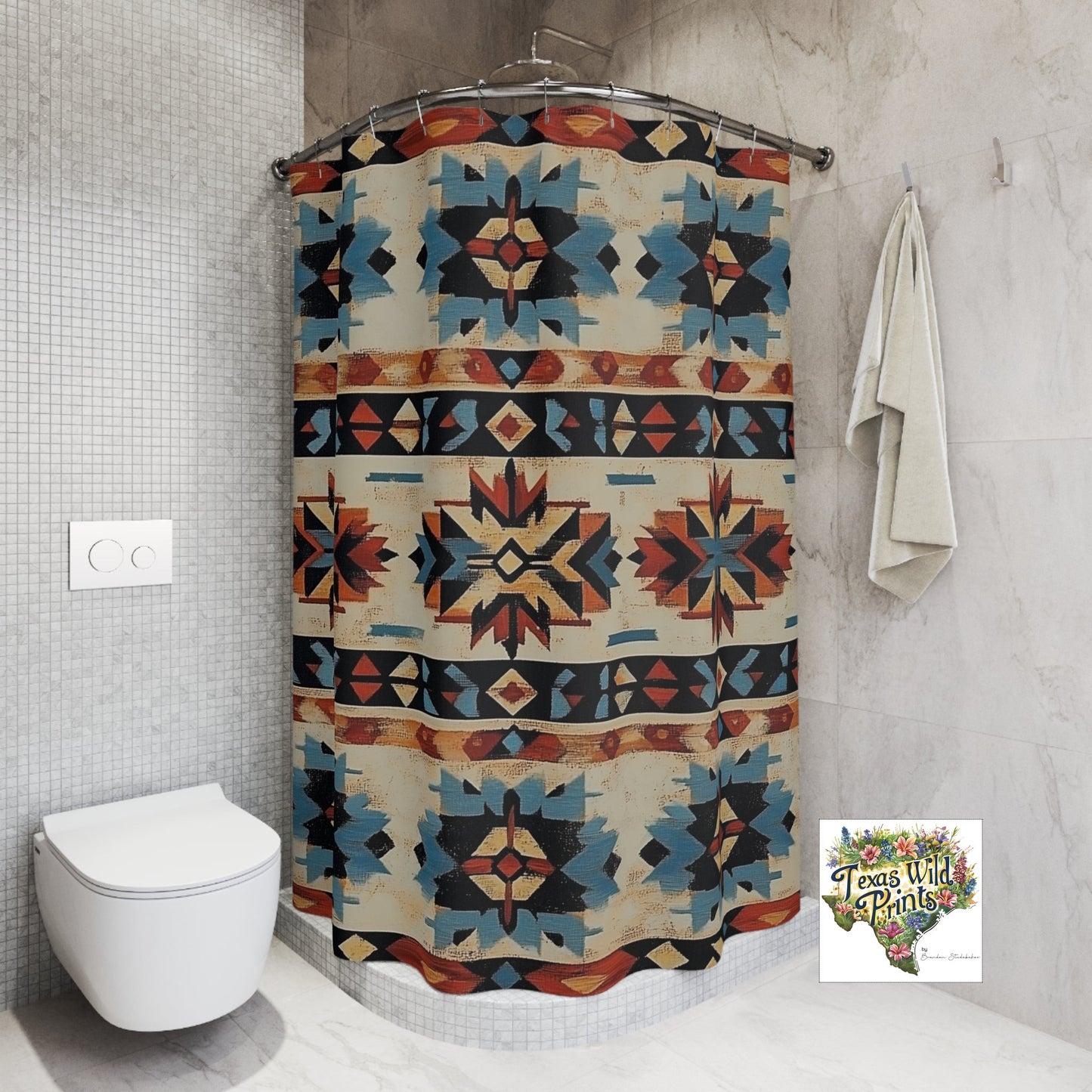 Vibrant Aztec Inspired Shower Curtain Tribal Geometric Motif Rustic Southwestern Bath Decor Premium Polyester Fabric 71x74 Inch
