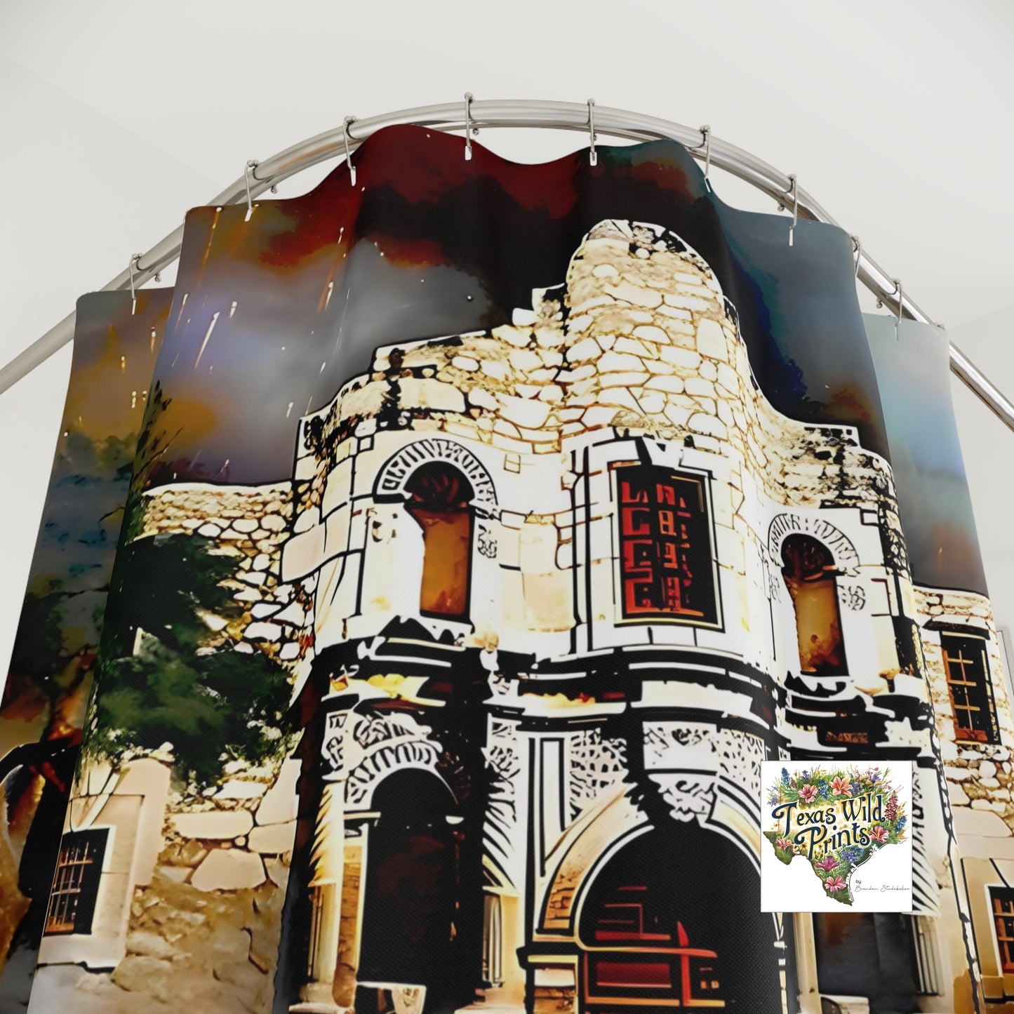 Alamo Battle Shower Curtain Premium Fabric 71x74 Texas History Decor Gift for History Buffs Patriotic Southwest Vintage Artwork
