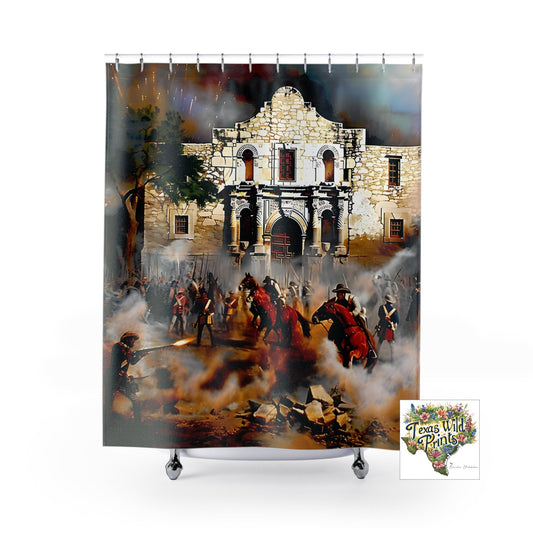 Alamo Battle Shower Curtain Premium Fabric 71x74 Texas History Decor Gift for History Buffs Patriotic Southwest Vintage Artwork