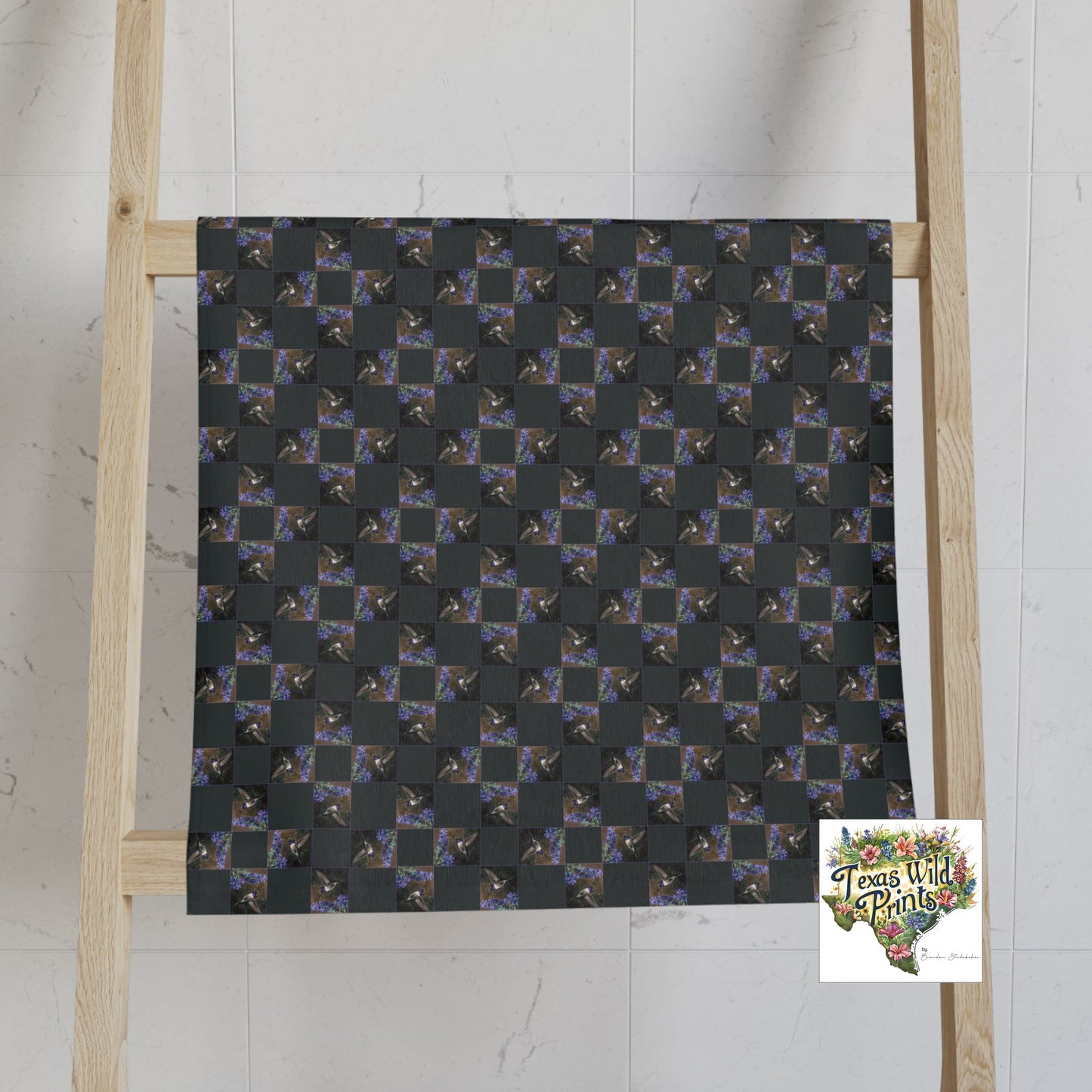 Joyful Hummingbird Blue Sage Flower Pattern Hand Towel Premium Soft Retro Home Decor Classic American Style Blue Green Bathroom Accent Whimsical Bird Floral Gift
