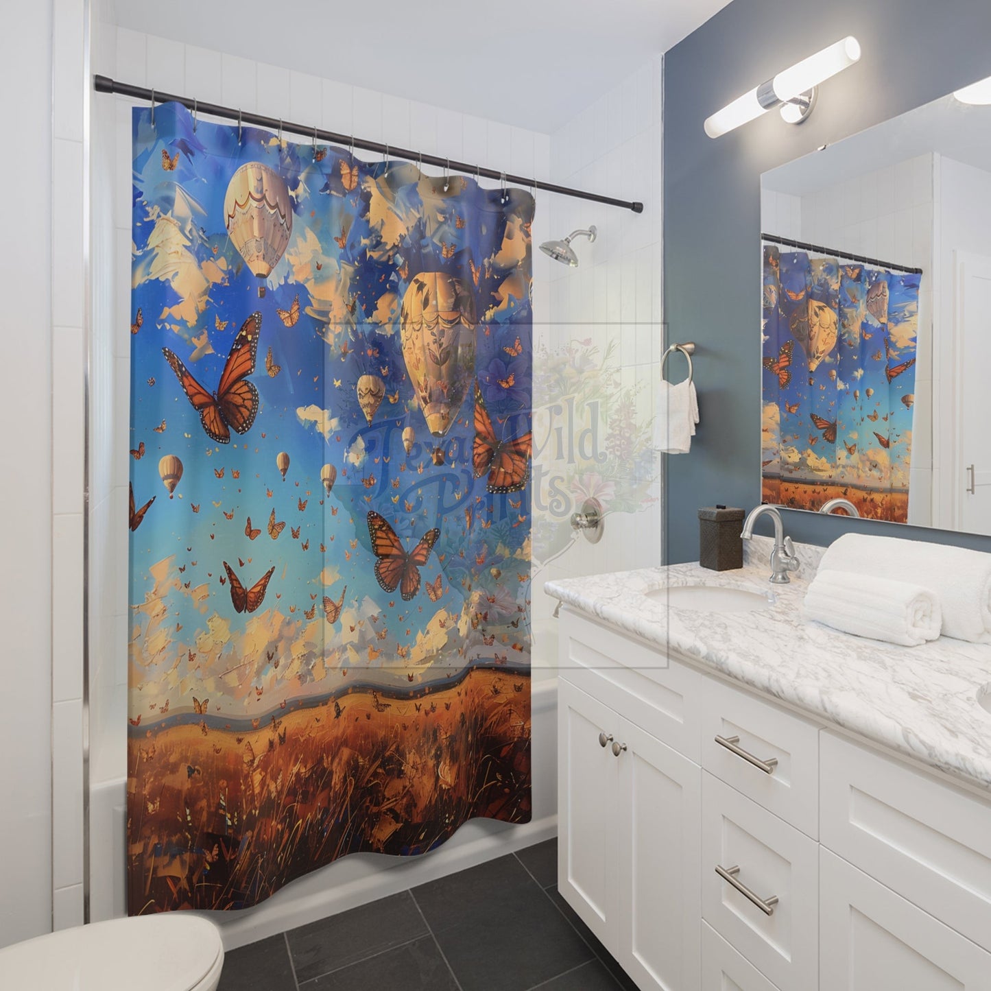 Whimsical Hot Air Balloons & Daytime Butterflies | Premium | 71”x74” | Boho Chic Home Decor